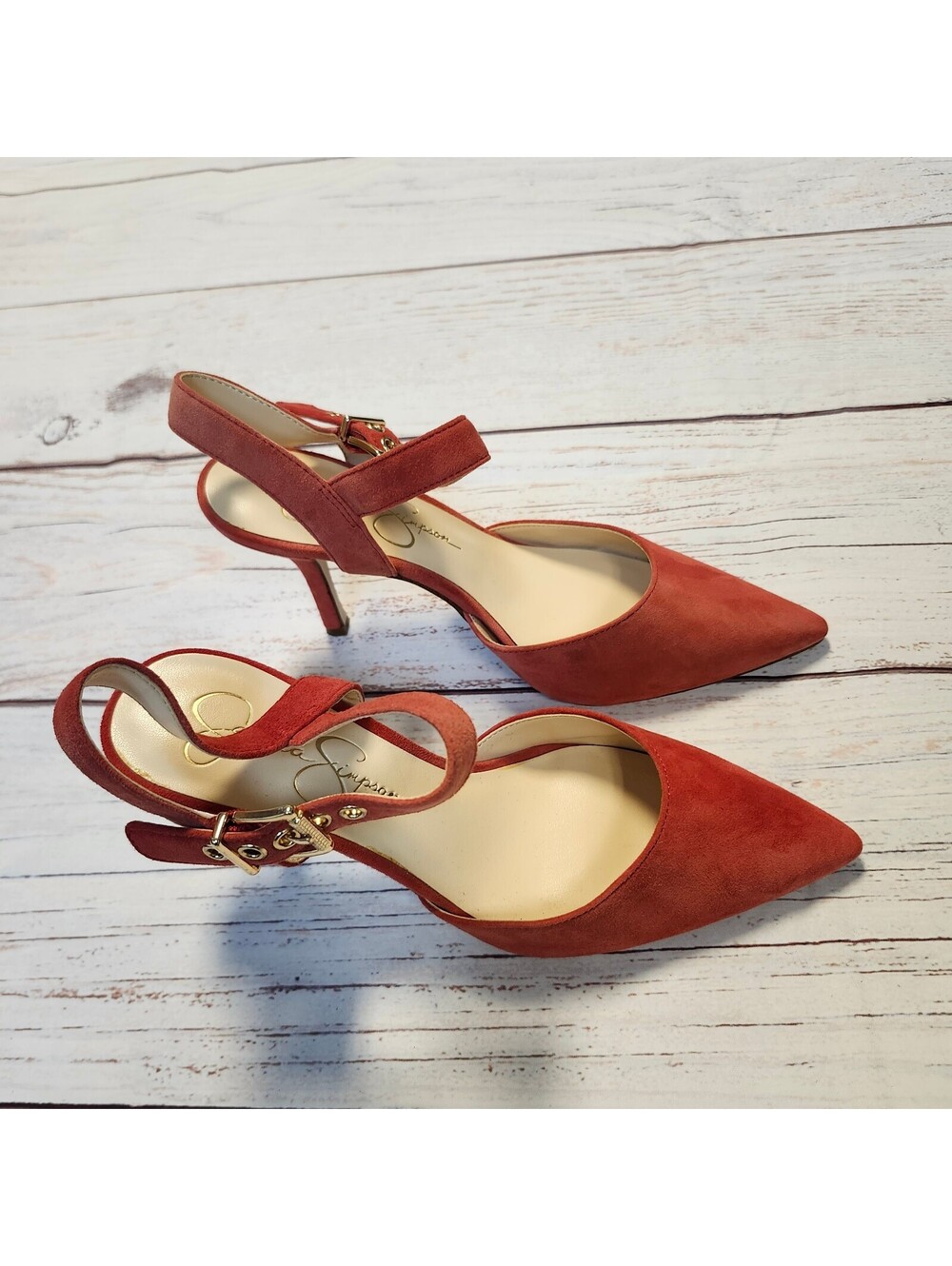 Jessica Simpson Red Suede Pointed Toe Slingback Heels Size 6.5